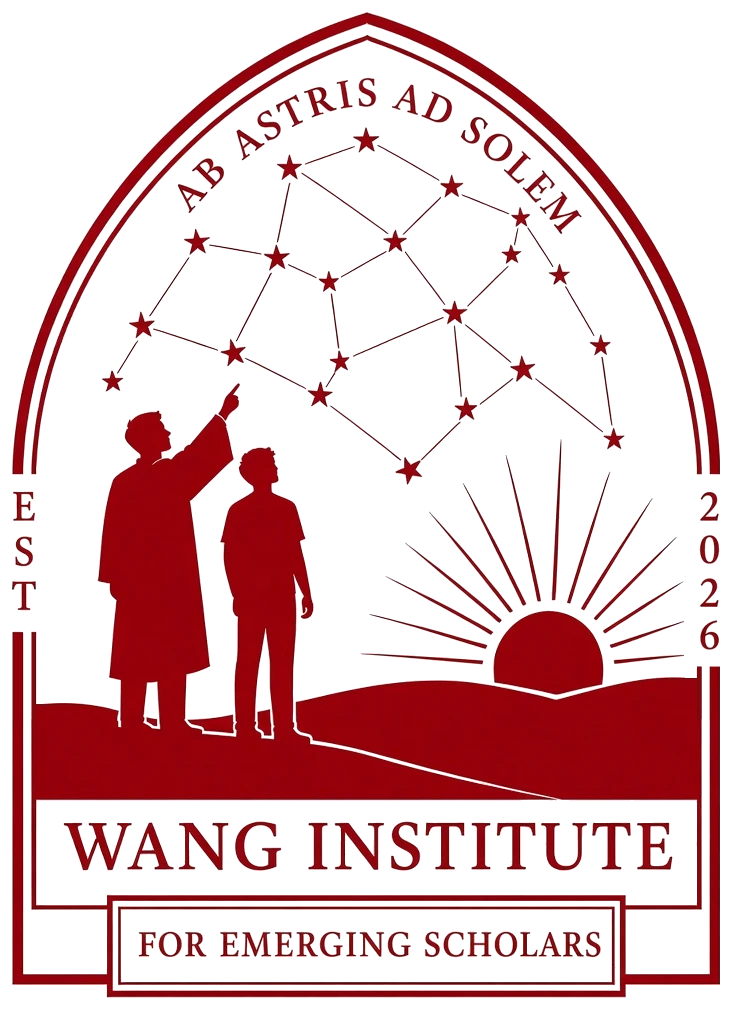 Seal of the Wang Institute: a mentor points to a constellation that leads toward a rising sun